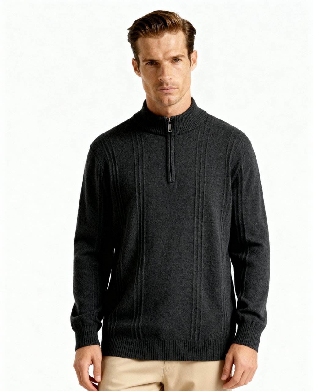 Pure Cashmere Ribbed Half-Zip Sweater