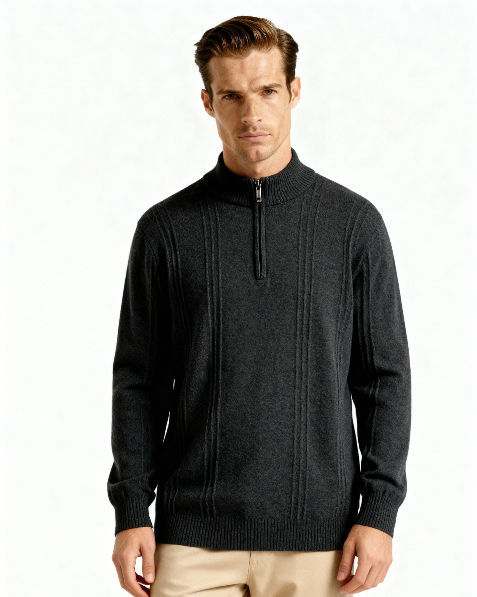Pure Cashmere Ribbed Half-Zip Sweater
