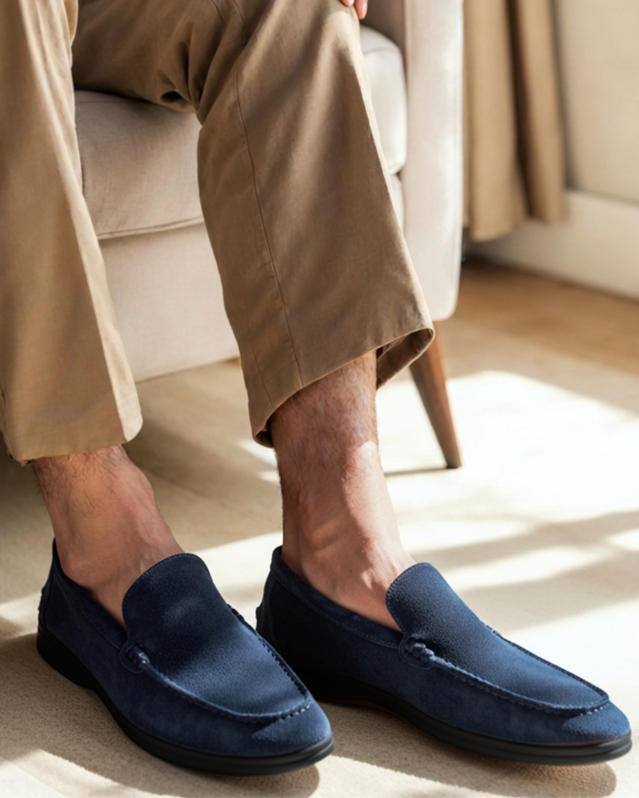 Luxury Suede Loafers with Black Outsoles